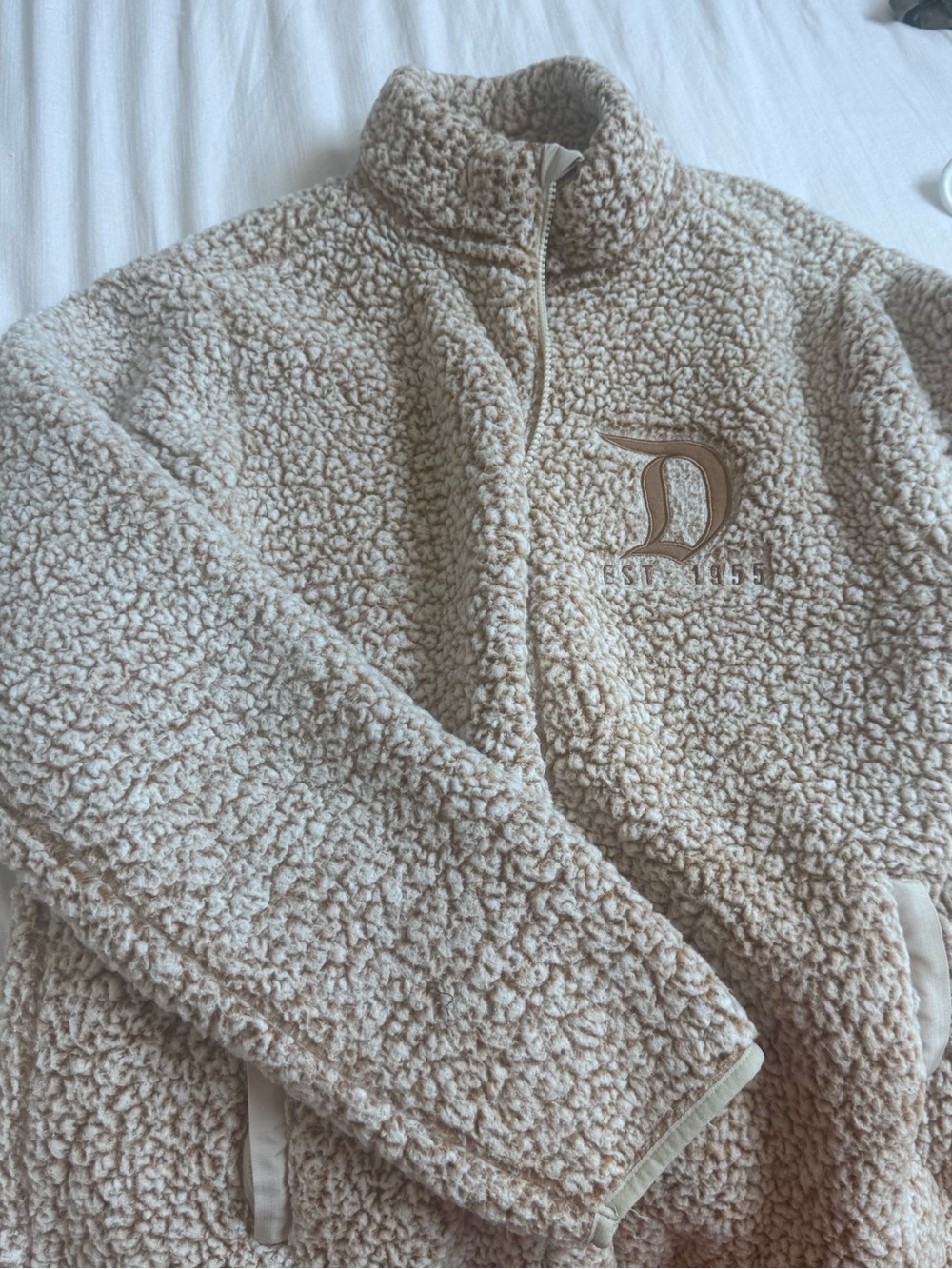 Disney Cream Sherpa Fleece Jacket with Embroidered D